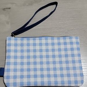 Ipsy Blue Checkered Cosmetic Makeup Glam Bag Accessories Pouch Wristlet